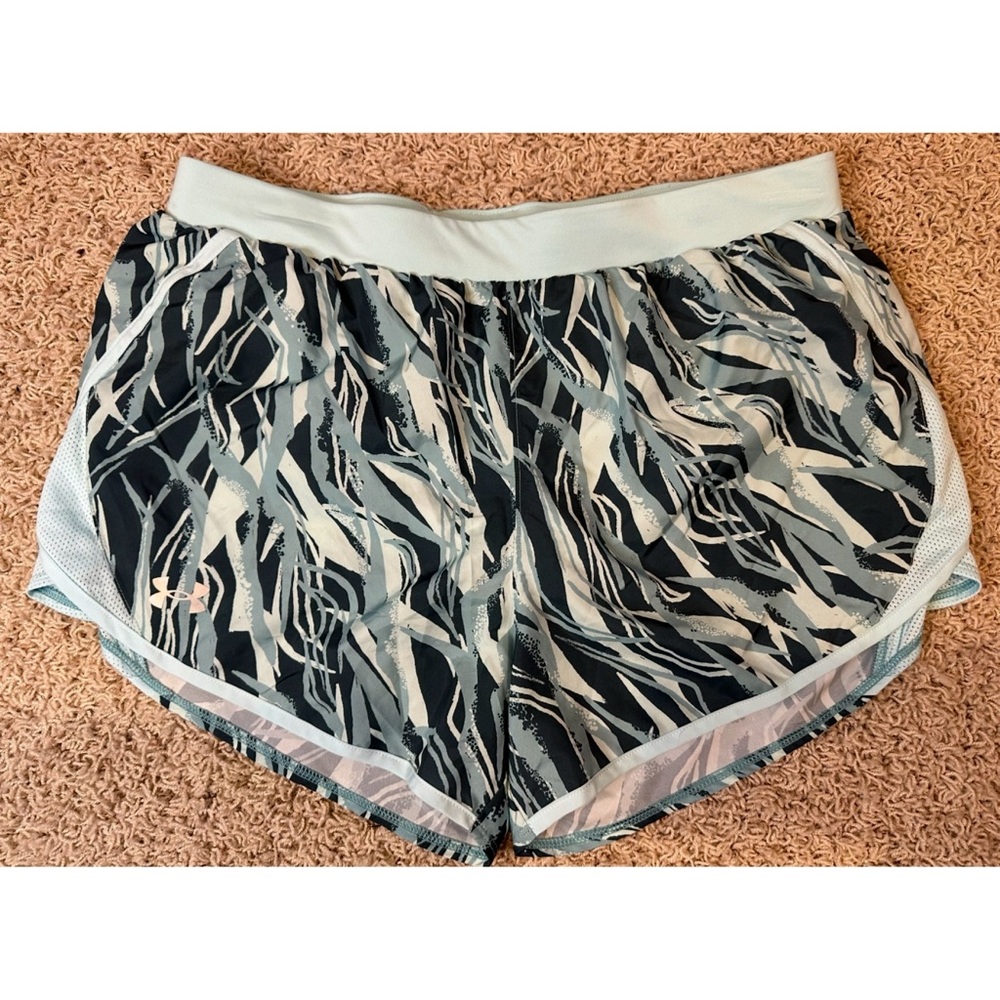 Under Armour Women's Athletic Shorts in Black and Light Blue Abstract Print